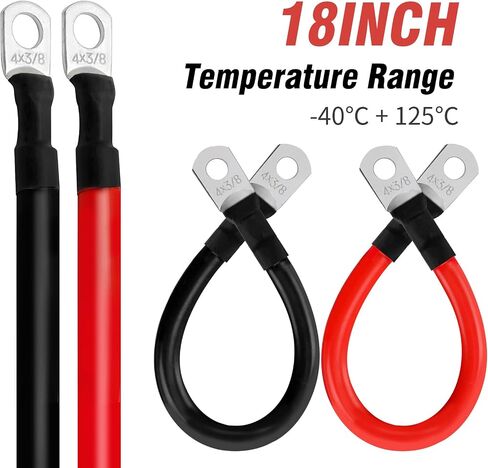 4 AWG Battery Cables with 3/8"Lugs Terminals, 18 inch Battery Power Inverter Cables Set, Gauge Power Inverter Cables, Pure Copper Battery Inverter Cables for Solar, RV, Auto, Marine Car in Saudi Arabia
