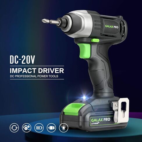 GALAX PRO Impact Driver 20 V Lithium Ion 1/4 "Hex Wireless Driver مع ضوء عمل LED، 6 قطع مفك براغي، سرعة متغيرة (0-2800 دورة في الدقيقة) - بطارية 1.3 أمبير وشاحن متضمن in Saudi Arabia