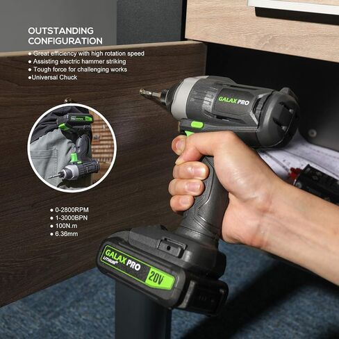GALAX PRO Impact Driver 20 V Lithium Ion 1/4 "Hex Wireless Driver مع ضوء عمل LED، 6 قطع مفك براغي، سرعة متغيرة (0-2800 دورة في الدقيقة) - بطارية 1.3 أمبير وشاحن متضمن in Saudi Arabia