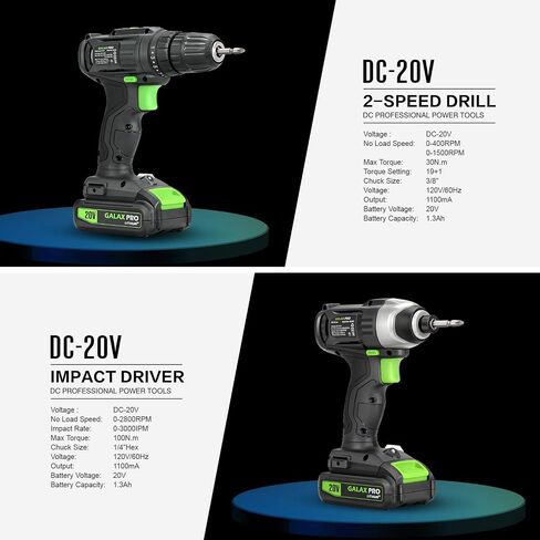 GALAX PRO Impact Driver 20 V Lithium Ion 1/4 "Hex Wireless Driver مع ضوء عمل LED، 6 قطع مفك براغي، سرعة متغيرة (0-2800 دورة في الدقيقة) - بطارية 1.3 أمبير وشاحن متضمن in Saudi Arabia