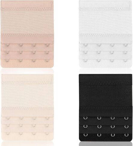4Pcs Bra Extenders 4 Hook Plus Size 3 Rows Stretchy Bra Extension Strap Adjustable Soft Bra Strap Extenders Elastic Bra Band Hook Bra Strap For Women's Plus Size Bras Extension White Black Skin Colour in Saudi Arabia