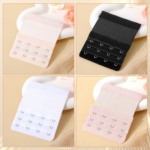 4Pcs Bra Extenders 4 Hook Plus Size 3 Rows Stretchy Bra Extension Strap Adjustable Soft Bra Strap Extenders Elastic Bra Band Hook Bra Strap For Women's Plus Size Bras Extension White Black Skin Colour in Saudi Arabia