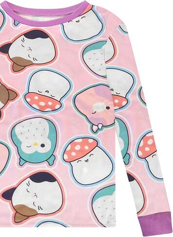 Squishmallows 4 Piece Pajama Set - Girls PJ Set with Long Sleeve Shirt & Pants - Pink Sleepwear Set - Official License in Saudi Arabia