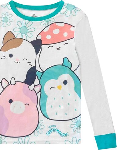 Squishmallows 4 Piece Pajama Set - Girls PJ Set with Long Sleeve Shirt & Pants - Pink Sleepwear Set - Official License in Saudi Arabia