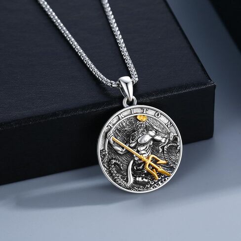 Poseidon Necklace 925 Sterling SIlver Amulet Medal Jewelry Pendant Necklaces for Men Women Friends Birthday Holiday Anniversary Christmas in Saudi Arabia