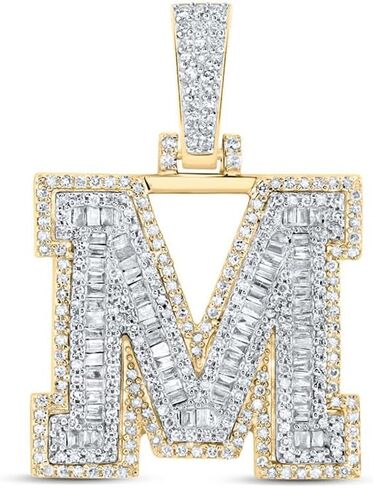Jewels By Lux 10K Yellow Gold Mens Baguette Diamond Initial Letter Charm Pendant in Kuwait
