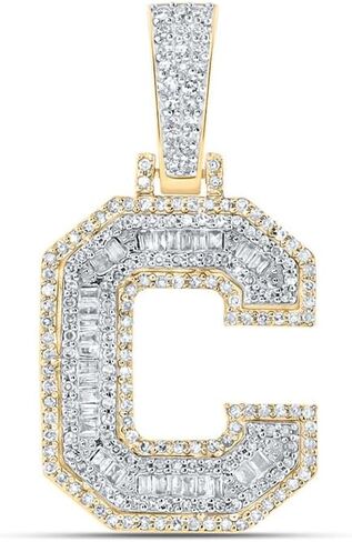 Jewels By Lux 10K Yellow Gold Mens Baguette Diamond Initial Letter Charm Pendant in Kuwait