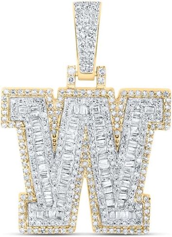 Jewels By Lux 10K Yellow Gold Mens Baguette Diamond Initial Letter Charm Pendant in Kuwait