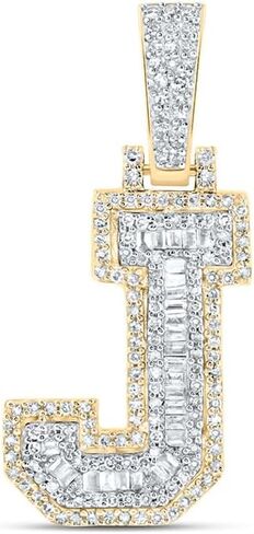 Jewels By Lux 10K Yellow Gold Mens Baguette Diamond Initial Letter Charm Pendant in Kuwait