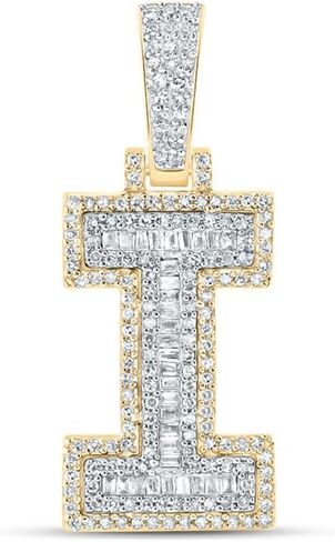 Jewels By Lux 10K Yellow Gold Mens Baguette Diamond Initial Letter Charm Pendant in Kuwait
