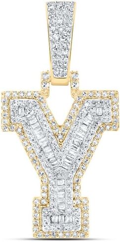 Jewels By Lux 10K Yellow Gold Mens Baguette Diamond Initial Letter Charm Pendant in Kuwait