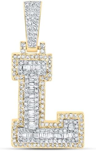 Jewels By Lux 10K Yellow Gold Mens Baguette Diamond Initial Letter Charm Pendant in Kuwait