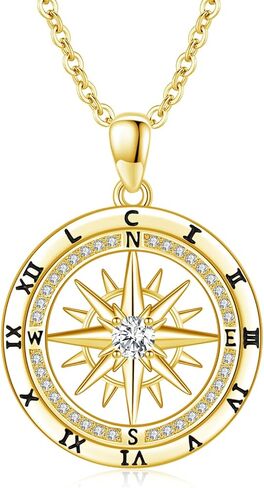 925 Sterling Silver Compass Necklaces Compass Pendant Jewelry Travel Necklace Inspirational Graduation Jewelry for Women and Men Birthday Holiday Valentine's Day Christmas in Saudi Arabia