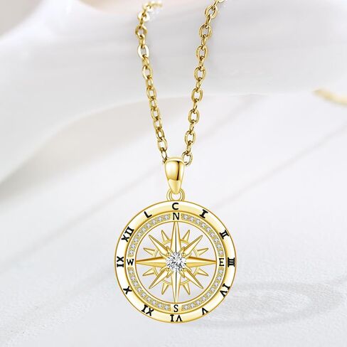 925 Sterling Silver Compass Necklaces Compass Pendant Jewelry Travel Necklace Inspirational Graduation Jewelry for Women and Men Birthday Holiday Valentine's Day Christmas in Saudi Arabia