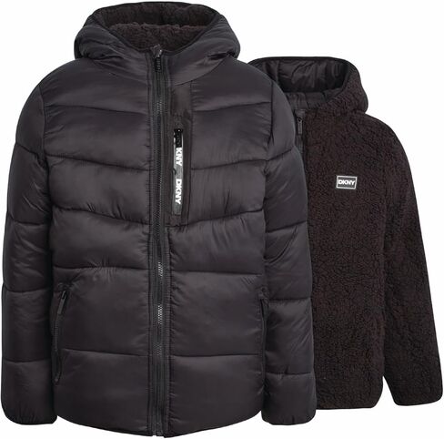 DKNY Boys' Puffer Jacket - Full Zip Up Hooded Reversible Puffer to Sherpa Winter Jacket - Heavyweight Jackets for Boys (8-20) in Saudi Arabia