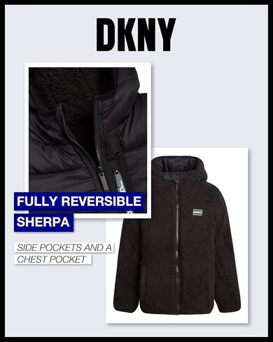 DKNY Boys' Puffer Jacket - Full Zip Up Hooded Reversible Puffer to Sherpa Winter Jacket - Heavyweight Jackets for Boys (8-20) in Saudi Arabia