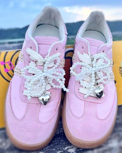 Lopau Pearl Bowknot Shoe Charms for Sneakers Shoelaces Decorations Clips Beaded Chain Buckle for Women Girl DIY Casual Shoe Lace Charms Accessories in Kuwait