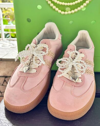 Lopau Pearl Bowknot Shoe Charms for Sneakers Shoelaces Decorations Clips Beaded Chain Buckle for Women Girl DIY Casual Shoe Lace Charms Accessories in Kuwait