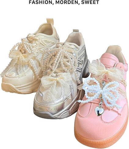 Lopau Pearl Bowknot Shoe Charms for Sneakers Shoelaces Decorations Clips Beaded Chain Buckle for Women Girl DIY Casual Shoe Lace Charms Accessories in Kuwait