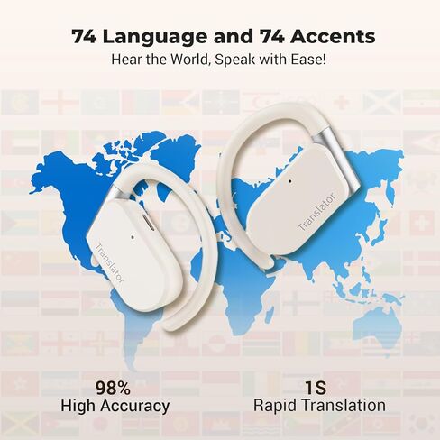 سماعات أذن Wooask Translation Earbuds M9، جهاز مترجم اللغة، سماعات أذن مفتوحة للترجمة، ترجمة فورية عالية الدقة بنسبة 98% في ثانية واحدة، تدعم 144 لغة ولهجة (مع حزمة غير متصلة بالإنترنت) in Kuwait