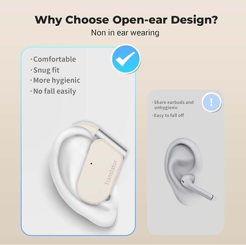 سماعات أذن Wooask Translation Earbuds M9، جهاز مترجم اللغة، سماعات أذن مفتوحة للترجمة، ترجمة فورية عالية الدقة بنسبة 98% في ثانية واحدة، تدعم 144 لغة ولهجة (مع حزمة غير متصلة بالإنترنت) in Kuwait
