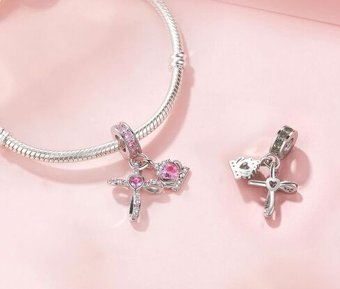Silver Cross Birthstones Charm Fit for Pandora Charms Bracelet Crown Dangle Charms Beads Birthday Jewelry Gifts for Women in Saudi Arabia