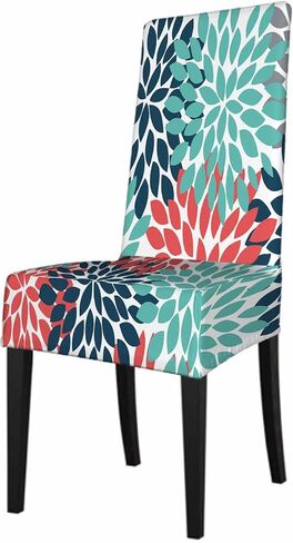 1 Pack Multicolor Dahlia Flower Dining Room Chair Covers Fireworks Drops Colorful Flower Petal Short Stretchable Polyester Removable Washable for home Restaurant Banquet in Kuwait
