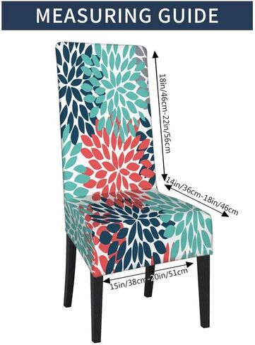1 Pack Multicolor Dahlia Flower Dining Room Chair Covers Fireworks Drops Colorful Flower Petal Short Stretchable Polyester Removable Washable for home Restaurant Banquet in Kuwait