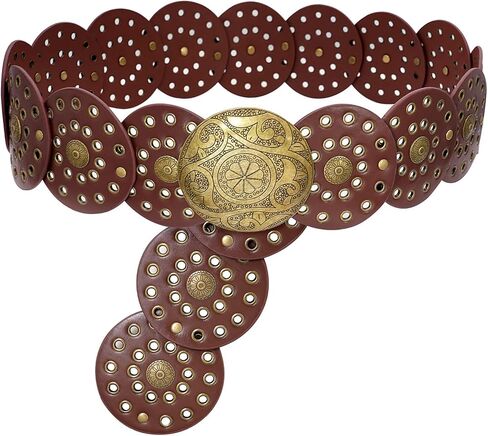 Gleamart Round Disc PU Leather Belt Vintage Western Cowboy Style Wide Belt Gift For Women in Kuwait