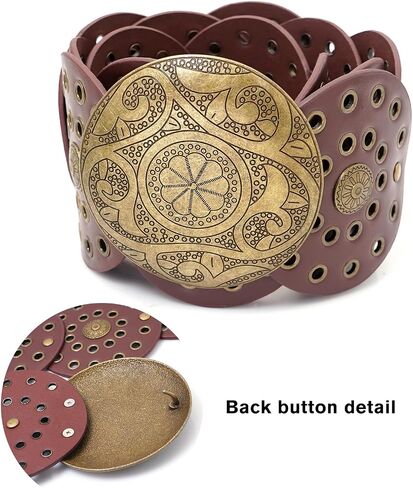 Gleamart Round Disc PU Leather Belt Vintage Western Cowboy Style Wide Belt Gift For Women in Kuwait