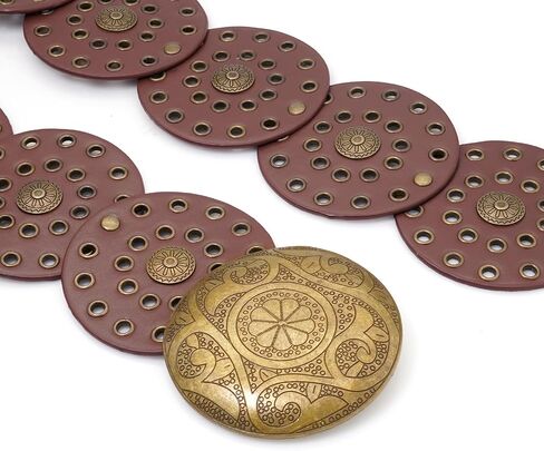 Gleamart Round Disc PU Leather Belt Vintage Western Cowboy Style Wide Belt Gift For Women in Kuwait