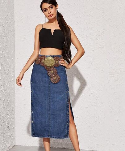 Gleamart Round Disc PU Leather Belt Vintage Western Cowboy Style Wide Belt Gift For Women in Kuwait