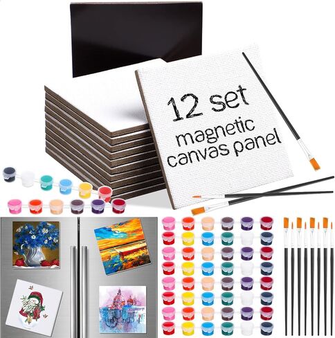 12 Set Magnetic Painting Canvas Kit Small Magnet Canvas Panels Mini Painting Board Paint and Sip Set for Fridge Arts Watercolor Acrylic Paint Crafts Project(Mixed Styles,Assorted Sizes) in Saudi Arabia