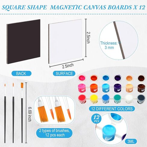 12 Set Magnetic Painting Canvas Kit Small Magnet Canvas Panels Mini Painting Board Paint and Sip Set for Fridge Arts Watercolor Acrylic Paint Crafts Project(Mixed Styles,Assorted Sizes) in Saudi Arabia