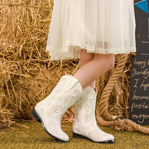 Cowgirl Boots for Girls Boys Kids Cowboy Riding Boots Western Embroidery Mid-Calf Square Toes Girl Shoes Birthday Party Toddler/Little Kid/Big Kid in Kuwait