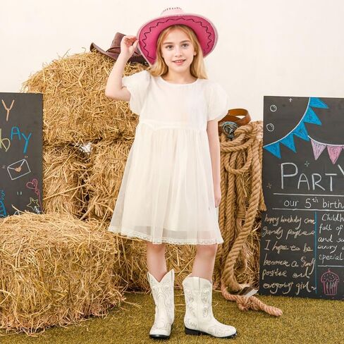 Cowgirl Boots for Girls Boys Kids Cowboy Riding Boots Western Embroidery Mid-Calf Square Toes Girl Shoes Birthday Party Toddler/Little Kid/Big Kid in Kuwait