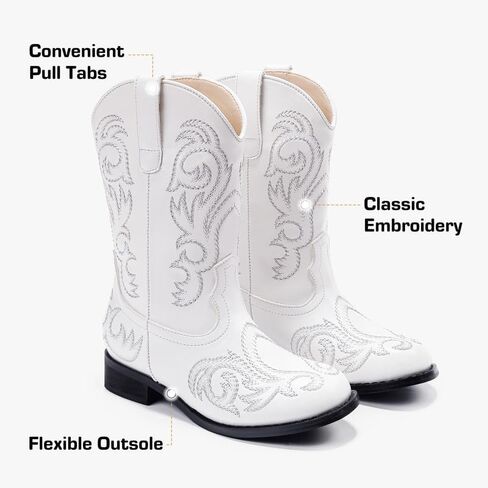 Cowgirl Boots for Girls Boys Kids Cowboy Riding Boots Western Embroidery Mid-Calf Square Toes Girl Shoes Birthday Party Toddler/Little Kid/Big Kid in Kuwait
