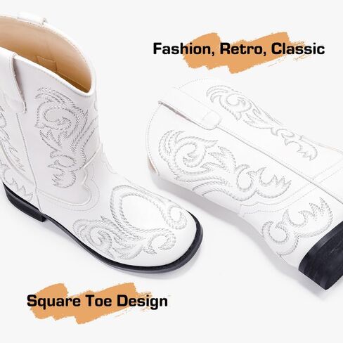 Cowgirl Boots for Girls Boys Kids Cowboy Riding Boots Western Embroidery Mid-Calf Square Toes Girl Shoes Birthday Party Toddler/Little Kid/Big Kid in Kuwait
