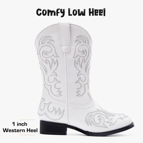 Cowgirl Boots for Girls Boys Kids Cowboy Riding Boots Western Embroidery Mid-Calf Square Toes Girl Shoes Birthday Party Toddler/Little Kid/Big Kid in Kuwait