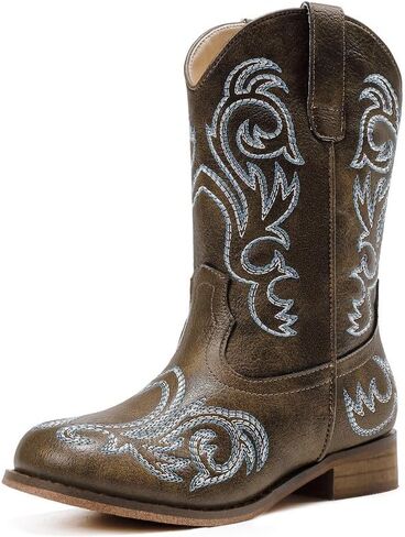 Cowgirl Boots for Girls Boys Kids Cowboy Riding Boots Western Embroidery Mid-Calf Square Toes Girl Shoes Birthday Party Toddler/Little Kid/Big Kid in Kuwait