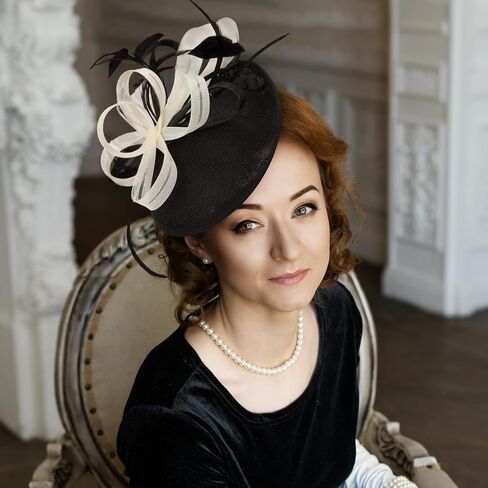 Black Feather Fascinators Headband - 2024 Vintage Kentucky Derby Hats Mesh Victoria Tea Party Hat for Women in Saudi Arabia