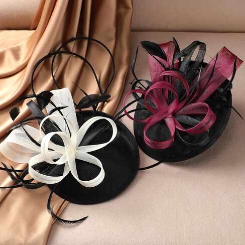Black Feather Fascinators Headband - 2024 Vintage Kentucky Derby Hats Mesh Victoria Tea Party Hat for Women in Saudi Arabia