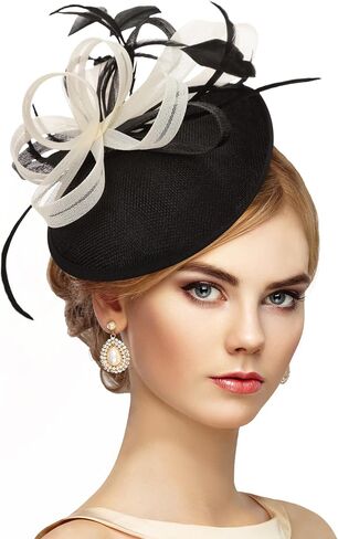 Black Feather Fascinators Headband - 2024 Vintage Kentucky Derby Hats Mesh Victoria Tea Party Hat for Women in Saudi Arabia