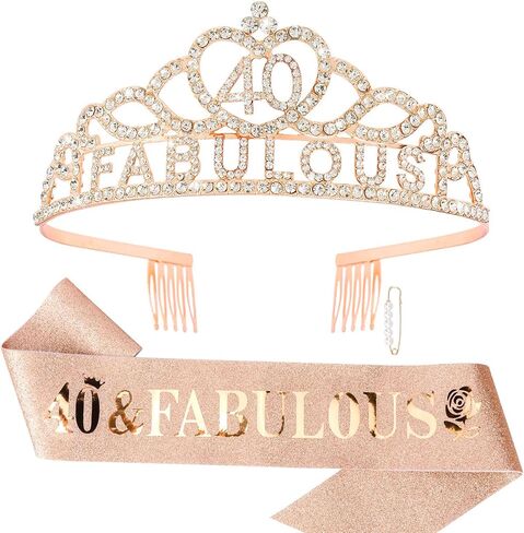 40th Birthday Sash and Crown for Women Rose Gold 40th Birthday Decorations for Women 40 and Fabulous Decorations 40 Year Old Birthday Gifts for Women in Saudi Arabia