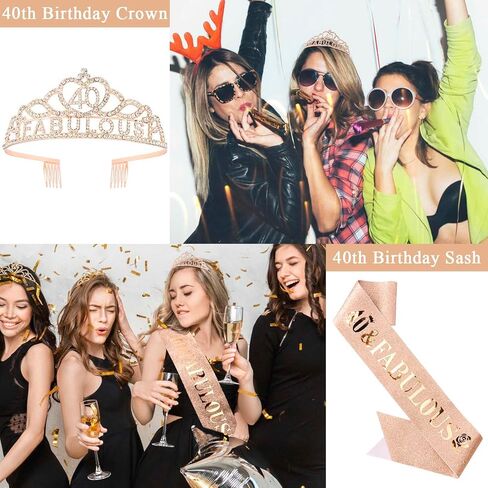 40th Birthday Sash and Crown for Women Rose Gold 40th Birthday Decorations for Women 40 and Fabulous Decorations 40 Year Old Birthday Gifts for Women in Saudi Arabia