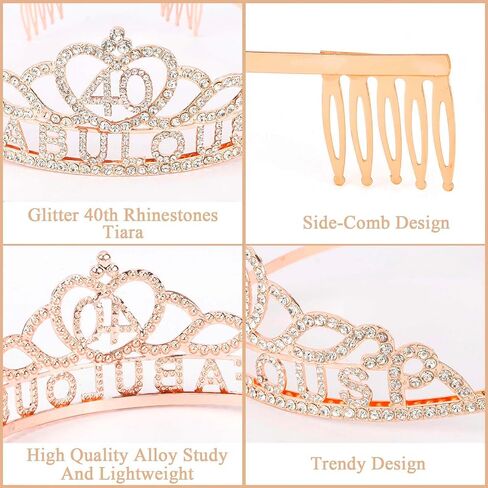 40th Birthday Sash and Crown for Women Rose Gold 40th Birthday Decorations for Women 40 and Fabulous Decorations 40 Year Old Birthday Gifts for Women in Saudi Arabia