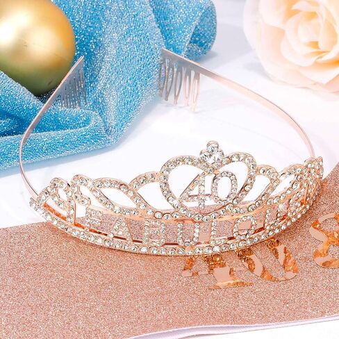 40th Birthday Sash and Crown for Women Rose Gold 40th Birthday Decorations for Women 40 and Fabulous Decorations 40 Year Old Birthday Gifts for Women in Saudi Arabia