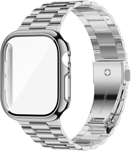 iiteeology Compatible with Apple Watch Band 46mm Series 11 Series 10, Upgraded Stainless Steel Band with iWatch Screen Protector Case for Men Women Silver/Silver in Saudi Arabia