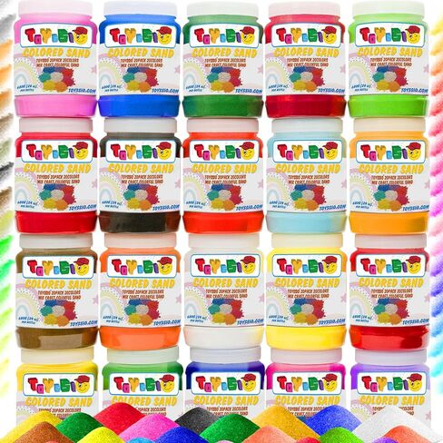 Toyssio - Sand Art Sand [ 20 Colors: 30 lbs ] Craft Sand, Colored Sand for Crafts, Sand Art Bulk, Sand in Bulk, Art Sand, Sandbox, Sand for Crafts for Kids Age 3+, Non-Toxic, 20 Jars in Saudi Arabia