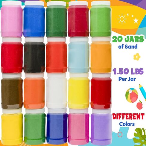 Toyssio - Sand Art Sand [ 20 Colors: 30 lbs ] Craft Sand, Colored Sand for Crafts, Sand Art Bulk, Sand in Bulk, Art Sand, Sandbox, Sand for Crafts for Kids Age 3+, Non-Toxic, 20 Jars in Saudi Arabia